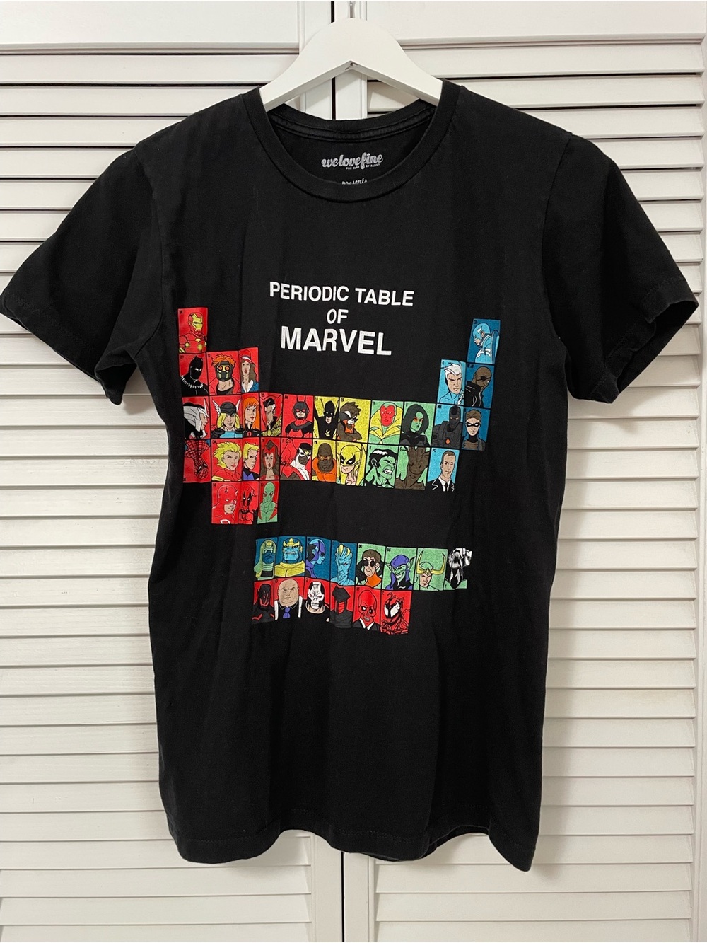 Marvel Periodic Table Size Medium Black 100% Cotton T-Shirt Comics Movies Fun